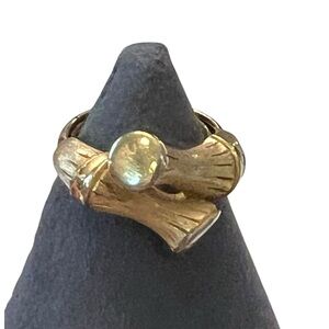 Vintage Avon Signed Gold Tone‎ Brushed Bamboo Bypass Adjustable Ring Size 4-5